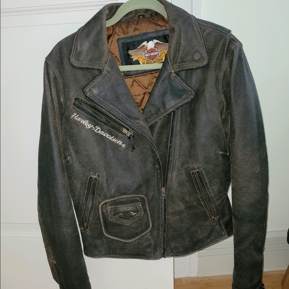 Nwots Beautiful leather  Harley Davison Bomber Sz Medium